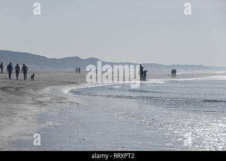 Les personnes bénéficiant de l'beau temps l'hiver, de marcher le long de la rive. Prendre leur chien pour une promenade et profiter de l'équitation. Banque D'Images