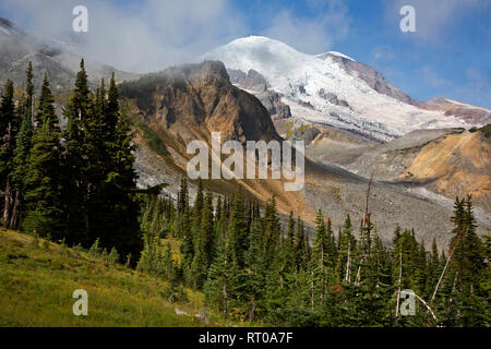 WA15800-00...WASHINGTON - Le Mont Rainier et le Glacier Emmons vu du sentier des merveilles près de Summerland dans Mount Rainier National Park. Banque D'Images