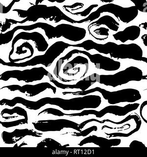 Motif peint pinceau transparente de l'onde. Bandes noires et blanches grunge background. Illustration de Vecteur