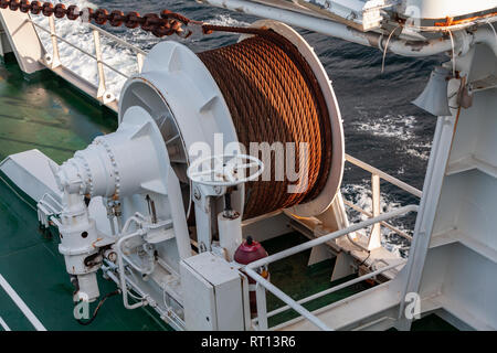 Guindeau d'treuil de pont de bateau, photo gros plan Banque D'Images