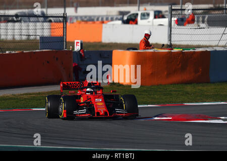 Montmelo, Barcelone - Espagne. Février 2019 De 27 h.Sebastian Vettel de l'Allemagne la conduite (5) Scuderia Ferrari SF90 sur la voie pendant six jours de F1 les essais d'hiver Banque D'Images