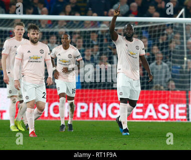 Leicester, Royaume-Uni. Feb 23, 2019. Romelu Lukaku Manchester United fête marquant son premier but au cours côtés English Premier League entre Leicester City et Crystal Palace à King Power stadium, Leicester, Angleterre le 23 février 2019. Action Crédit : Foto Sport/Alamy Live News Banque D'Images