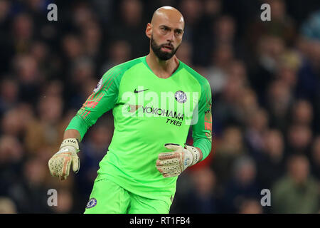 Londres, Royaume-Uni. Feb 27, 2019. Wilfredo Caballero de Chelsea - Tottenham Hotspur v Chelsea, Premier League, Stamford Bridge, Londres - 27 février 2019 Editorial - N'utilisez que des restrictions s'appliquent : Crédit DataCo Images Journée Limited/Alamy Live News Banque D'Images