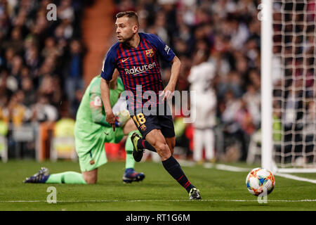 Santiago Bernabeu, Madrid, Espagne. Feb 27, 2019. La Copa del Rey, demi-finale de football 2e jambe, Real Madrid contre le FC Barcelone, Jordi Alba (FC Barcelone) : Action de Crédit Plus Sport/Alamy Live News Banque D'Images