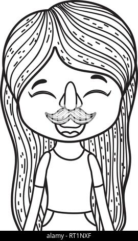 Petite fille avec le nez et la moustache mask fools day celebration Illustration de Vecteur