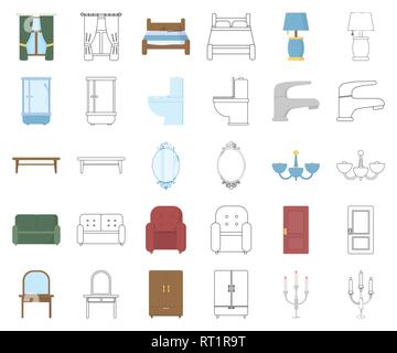 Appartement,accessoires,fauteuil,baignoire,chambres,bougie,chevet,caricature,contours,café,lustre,collection,couleur,rideau,confort,design,bureau,dressing,porte,robinet,Marbre,flanc,lampe,meubles,mobilier,poignée titulaire,Accueil,icon,illustration,lampe,isolé,miroir,logo,modernes,retro,set,douche,signer,canapé,table,symbole,style,toilettes,divers,armoire,fenêtre,bois,vecteurs vecteur , Illustration de Vecteur