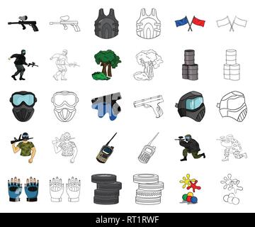 Boules,art,barils,barricade,bleu,caricature,collection,plan,concours,équipement,design,champ,g,drapeaux,gants,jeu,pistolet,grenade poche,hobby,icône,,illustration,logo,isolé,mask,tenue,militaires,paintball,dvd,lecture,red,set,signer,sport,pneus,l'équipe,symbole de l'émetteur-récepteur,uniforme,veste,vecteur,web,vecteurs vecteur , Illustration de Vecteur