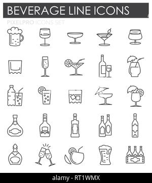 Ligne boissons icons set sur fond blanc pour la conception graphique et web, simple signe vecteur moderne. Concept de l'Internet. Symbole à la mode pour la conception de site web site web application mobile ou bouton. Illustration de Vecteur