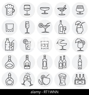 Ligne boissons icons set sur des cercles pour l'arrière-plan graphique et web design, modernes, simples vector signe. Concept de l'Internet. Symbole à la mode pour la conception de site web site web application mobile ou bouton. Illustration de Vecteur