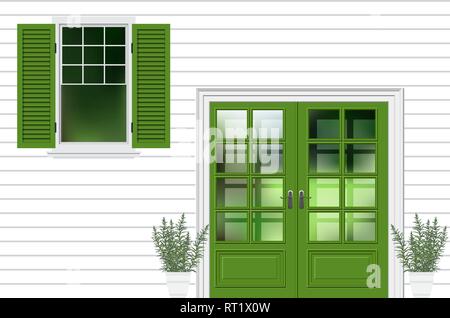 Modren vert avec fenêtre, porte d'entrée façade chambre vector illustration Illustration de Vecteur