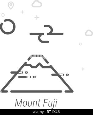 Le Mont Fuji, au Japon, l'icône de la ligne du vecteur symbole, Pictogramme, signe. Résumé Arrière-plan géométrique de la lumière. Course modifiable Illustration de Vecteur