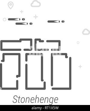 Stonehenge, en Angleterre, l'icône de la ligne du vecteur, Symbole, Pictogramme, signe. Résumé Arrière-plan géométrique de la lumière. Course modifiable Illustration de Vecteur