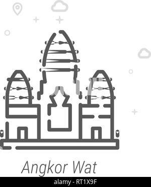 Angkor Wat, au Cambodge, l'icône de la ligne du vecteur symbole, Pictogramme, signe. Résumé Arrière-plan géométrique de la lumière. Course modifiable Illustration de Vecteur