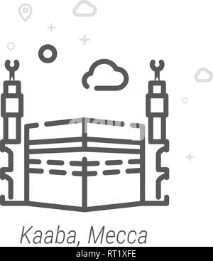 Kaaba, La Mecque, en Arabie Saoudite, l'icône de la ligne du vecteur symbole, Pictogramme, signe. Résumé Contexte géométrique. Course modifiable Illustration de Vecteur