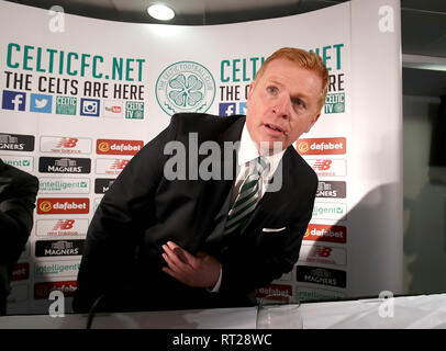 Nouveau gestionnaire Celtique Neil Lennon au cours de la conférence de presse au Celtic Park, Glasgow. Banque D'Images