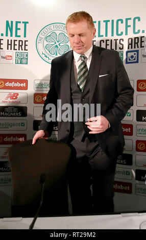 Nouveau gestionnaire Celtique Neil Lennon au cours de la conférence de presse au Celtic Park, Glasgow. Banque D'Images