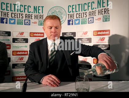 Nouveau gestionnaire Celtique Neil Lennon au cours de la conférence de presse au Celtic Park, Glasgow. Banque D'Images