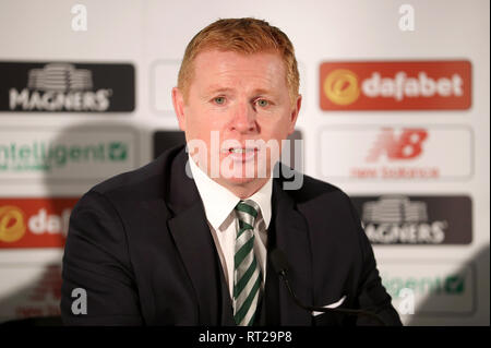 Nouveau gestionnaire Celtique Neil Lennon au cours de la conférence de presse au Celtic Park, Glasgow. Banque D'Images