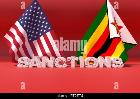 Les sanctions américaines contre le Zimbabwe de l'Ouest. 3D illustration. Banque D'Images