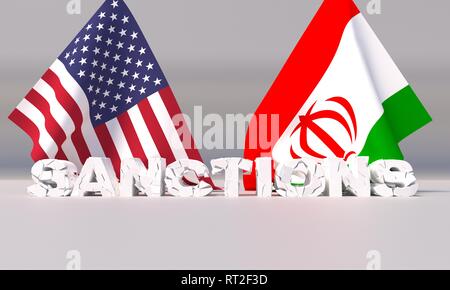 Les sanctions contre l'Iran de l'Ouest américain. 3D illustration. Banque D'Images