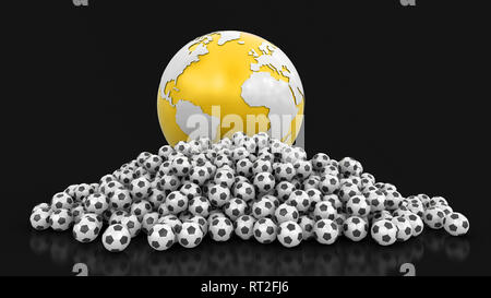 Tas de ballons de soccer et de Globe. Image avec clipping path Banque D'Images