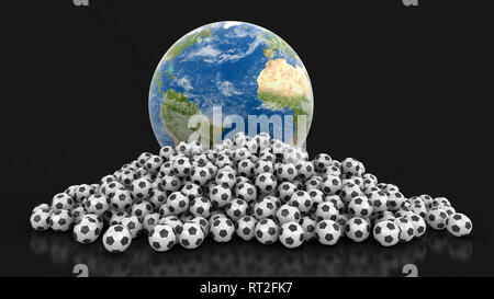 Tas de ballons de soccer et de Globe. Image avec clipping path Banque D'Images