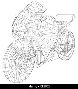 Technique moto sport de fil de fer. Vector illustration. Illustration 3d de traçage Illustration de Vecteur