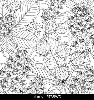 Contexte en châtaignier floral doodle avec vecteur doodles coloriage noir et blanc Illustration de Vecteur