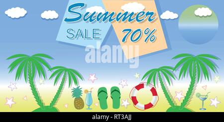 Vente d'été bannière avec les étoiles de mer vector illustration Illustration de Vecteur