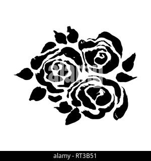 Abstract grunge fond de fleurs d'encre. Roses pinceau noir motif. Vector illustration. Illustration de Vecteur