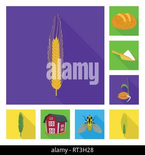 Du pain, de la farine de graines,printemps,grenier,voler,orge,hiver,repas,,grandir,bâtiment,spike,insectes,meadow,snack,plantation,or,chalet,la faune,rural,cuire,évolution,produits,vert,l'été,immobilier,ecope,root,maïs,blé,céréales,ferme,récolte,champ,agriculture,agriculture,plantes,seigle,set,icône,,illustration,collection,isolé,design,graphisme,élément signe,télévision,ombre,vecteurs vecteur , Illustration de Vecteur