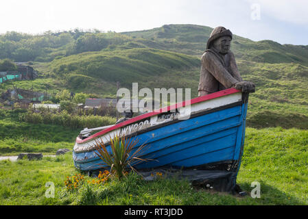 L 'Repus" une pêche restauré par le coble plage à Skinningrove, North Yorkshire, Angleterre. Banque D'Images