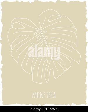 Monstera deliciosa feuilles tropicales. Vecteur d'art de la ligne de fond beige Illustrationon Illustration de Vecteur