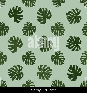 Monstera deliciosa feuilles sur fond vert pastel modèle vectoriel continu Illustration de Vecteur