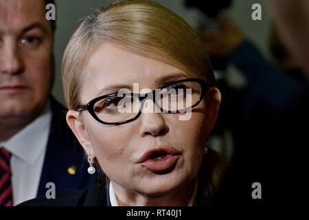 Kiev, Ukraine. Feb 26, 2019. Homme politique ukrainien Ioulia Timochenko lors du forum "Amazing Stories de Crimée" consacré à la 5e anniversaire de l'occupation militaire de la Crimée par la Russie en 2014 Crédit : Aleksandr Goussev/Pacific Press/Alamy Live News Banque D'Images