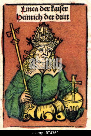 Henri III le noir, 28.10.1017 - 5.10.1056, Saint Empereur romain 25.12.1046 - 5.10.1056, demi-longueur, gravure sur bois par Michael Wolgemut ou Wilhelm Pleydenwurff à la chronique de Hartmann Schedel, Nuremberg, 1493, copyright de l'artiste n'a pas à être effacée Banque D'Images