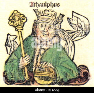 Ataulf, vers 370 - 15.8.415, Roi des Wisigoths 410 - 415, demi-longueur, gravure sur bois par Michael Wolgemut ou William Pleydenwurff à la chronique de Hartmann Schedel, Nuremberg, 1493, copyright de l'artiste n'a pas à être effacée Banque D'Images