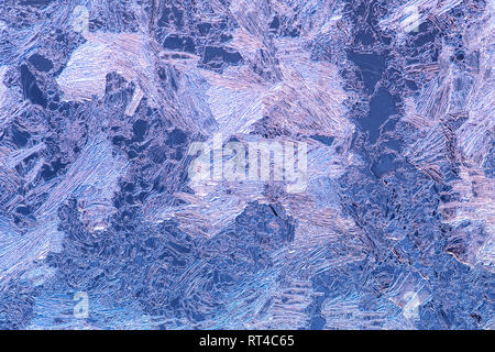 La texture de la glace en hiver abstrait sur fenêtre, maison de vacances frost patterns background, Close up Banque D'Images