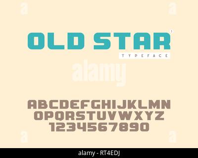 Vector l'alphabet en majuscules des lettres et des chiffres. Police rétro Illustration de Vecteur