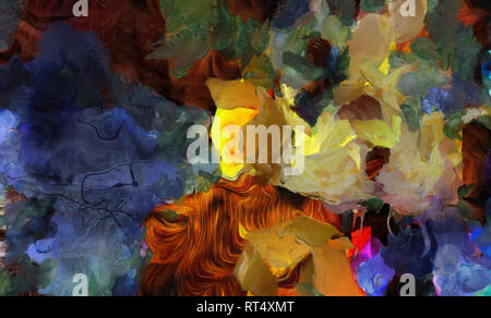 La peinture abstraite. Les coups de pinceau aux couleurs sourdes. L'homme silhouette dans un costume Banque D'Images