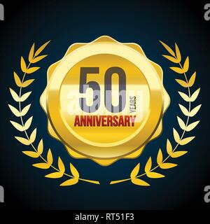 50 ans anniversaire badge or et rouge logo. Illustration vecteur eps10 Illustration de Vecteur