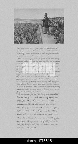 Le président Abraham Lincoln livrer le discours de Gettysburg et une copie de ses notes à partir de ce discours. Banque D'Images