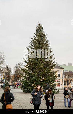 KEHL, ALLEMAGNE - 13 déc 2016 : grand arbre de Noël dans le centre de Kehl en Bade-wurtemberg avec les piétons circulant à proximité pendant la saison des fêtes Banque D'Images