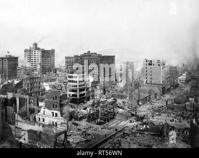 Le bâtiment ruines après un séisme a frappé la région de San Francisco en 1906. Banque D'Images