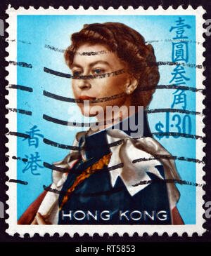 HONG KONG, CHINE - VERS 1972 : timbre imprimé à Hong Kong montre la reine Elizabeth II, portrait, vers 1972