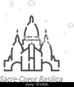 Basilique du Sacré-Cœur de Paris sur l'icône de la ligne du vecteur. Repères historiques Symbole, Pictogramme, signe. Résumé Contexte géométrique. Avc. modifiable Illustration de Vecteur