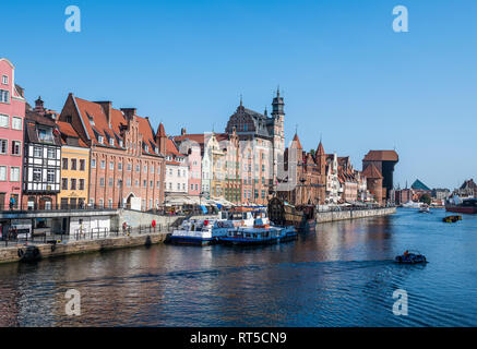 La Pologne, Gdansk, Ligue Hanséatique maisons sur la rivière Motlawa Banque D'Images