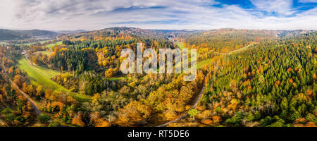 Allemagne, Bavière, souabe frankenwald, vue aérienne de la forêt en automne Banque D'Images