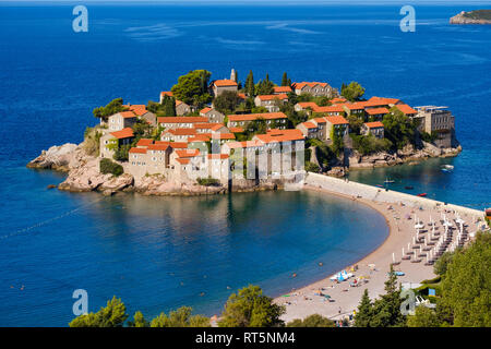 Le Monténégro, Côte Adriatique, l'île de Sveti Stefan Hôtel et plage, près de Budva Banque D'Images