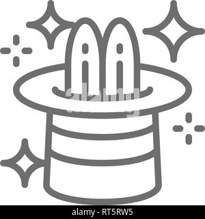 Lapin au cylindre magic hat, l'icône de la ligne du cirque. Illustration de Vecteur